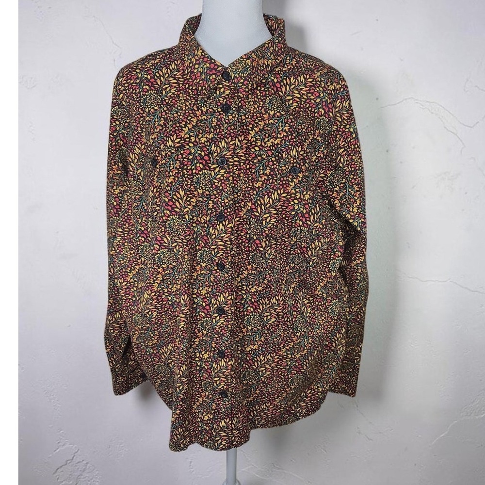 Duluth Trading Co Womens Printmaker Cotton Poplin XL Button Down Long Sleeve